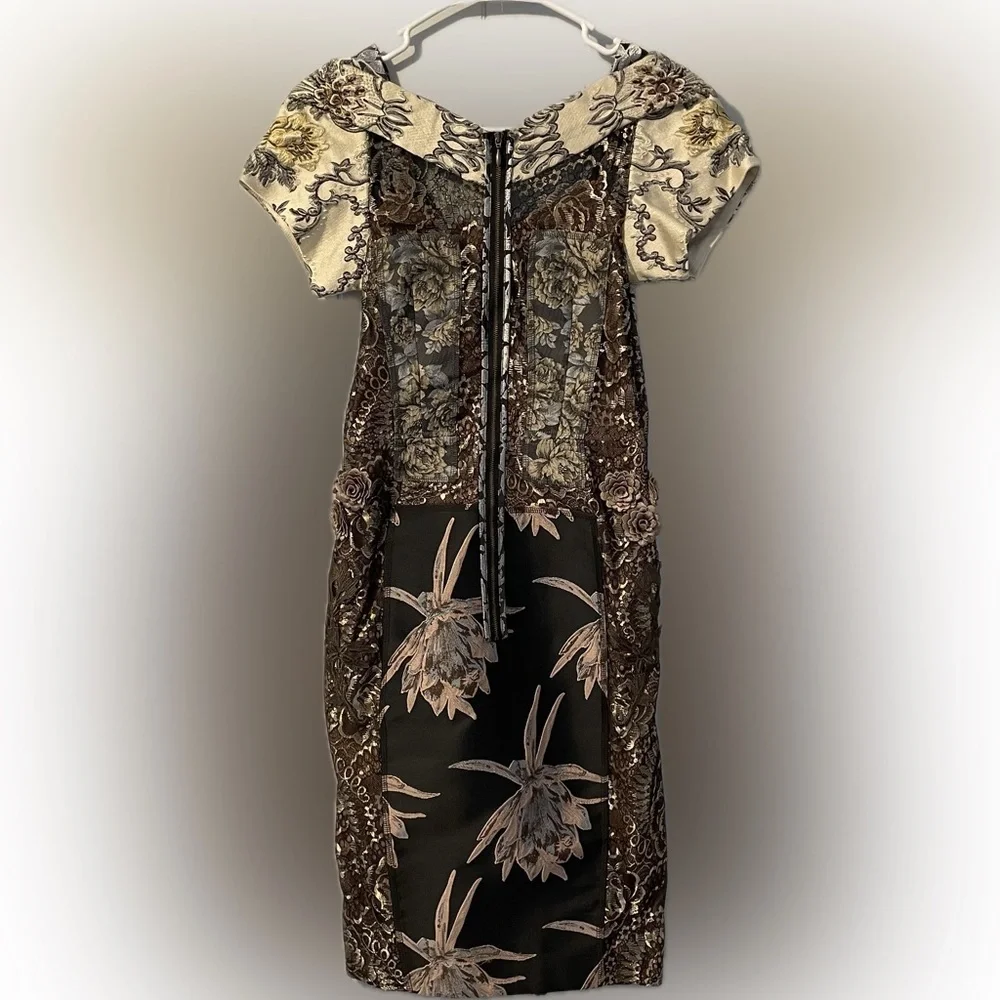 Beguile by Byron Lars Anthro “Noemi” Brocade Lace Print Sheath Dress – Size 2